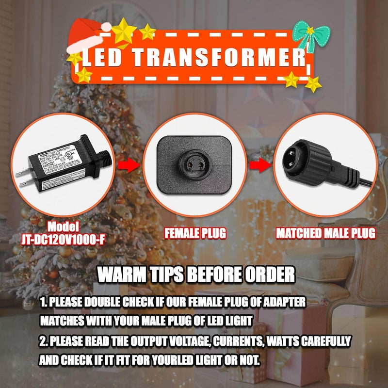 Airoads 12V 1A LED Controller with Extension Cord, Replacement Model JT-DC120V1000-F Class 2 Power Supply Ip44 Low Voltage Transformer for Christmas String Light Inflatable Decorations - Image 4